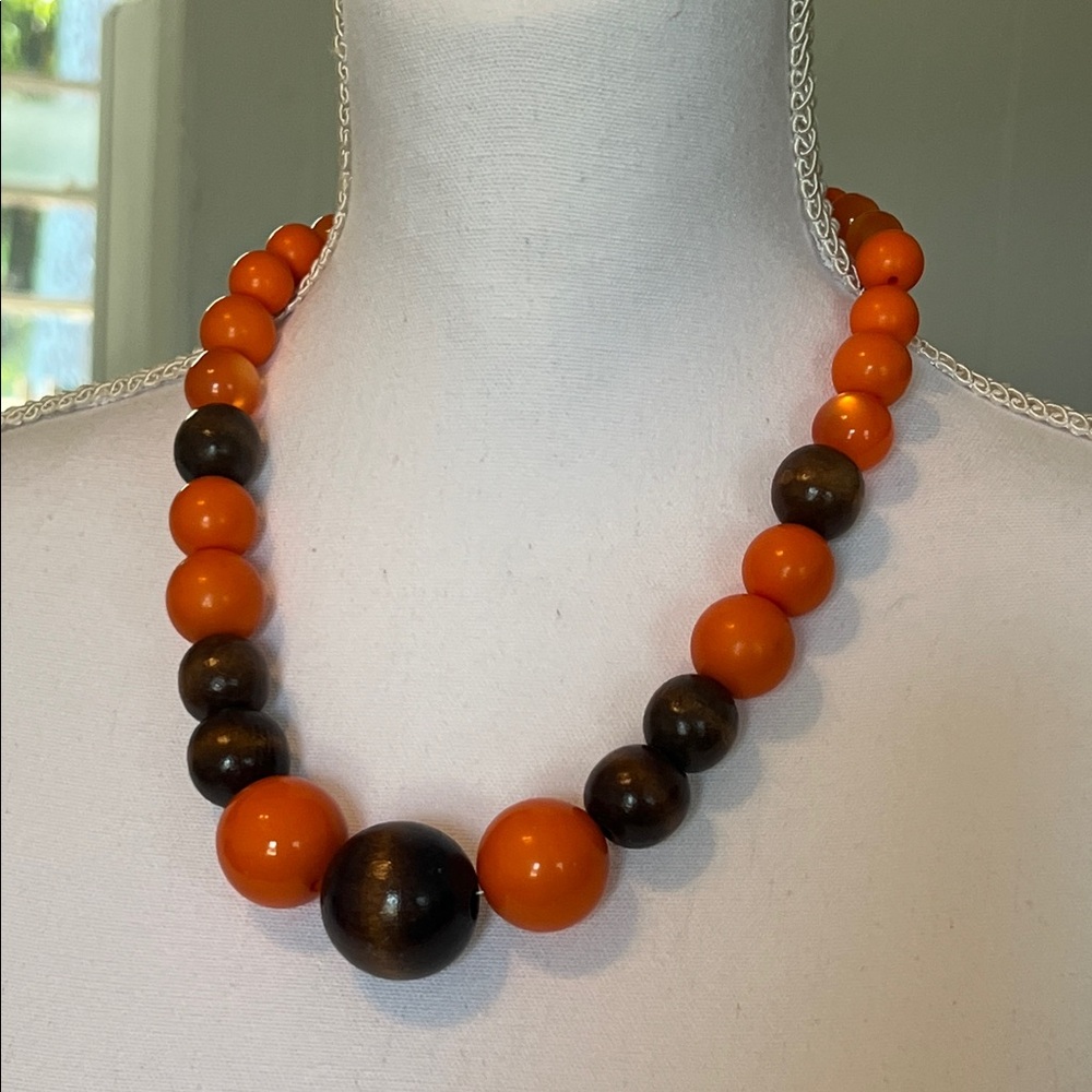 Chunky Orange and Brown Beaded Necklace
